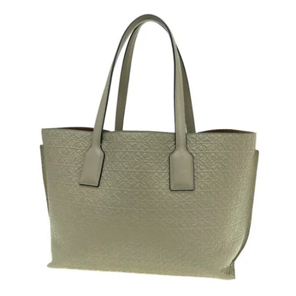 Loewe Anagram T Shopper Tote Bag green beige embossed logo